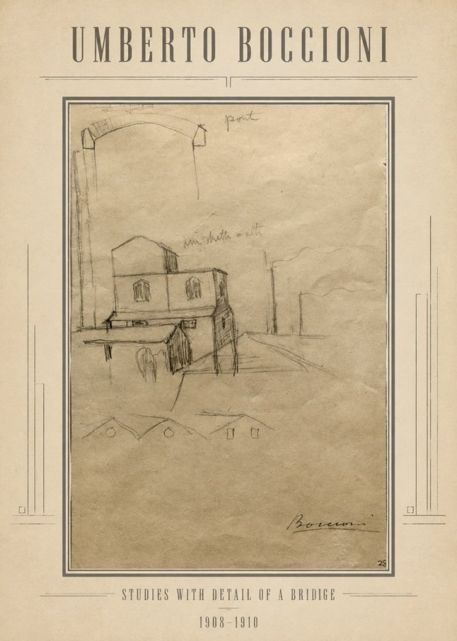 Umberto Boccioni Studies with Detail of a Bridige No1 - Plakát