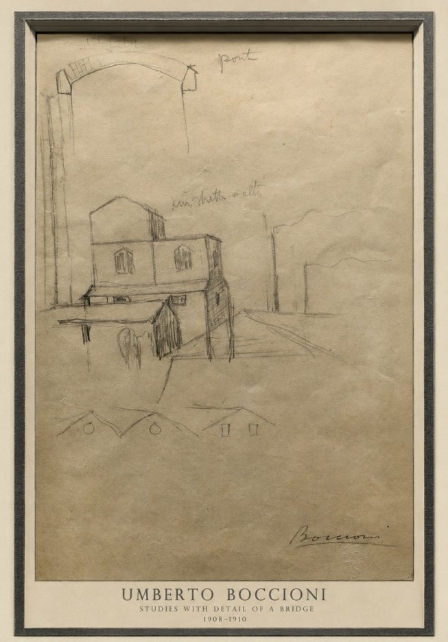 Umberto Boccioni Studies with Detail of a Bridige No4 - Plakát