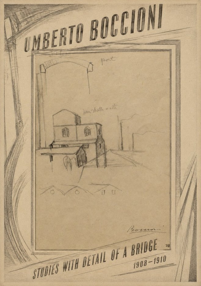 Umberto Boccioni Studies with Detail of a Bridige No6 - Plakát