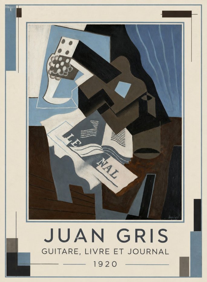 Juan Gris Guitare, Livre Et Journal No5 - Plakát
