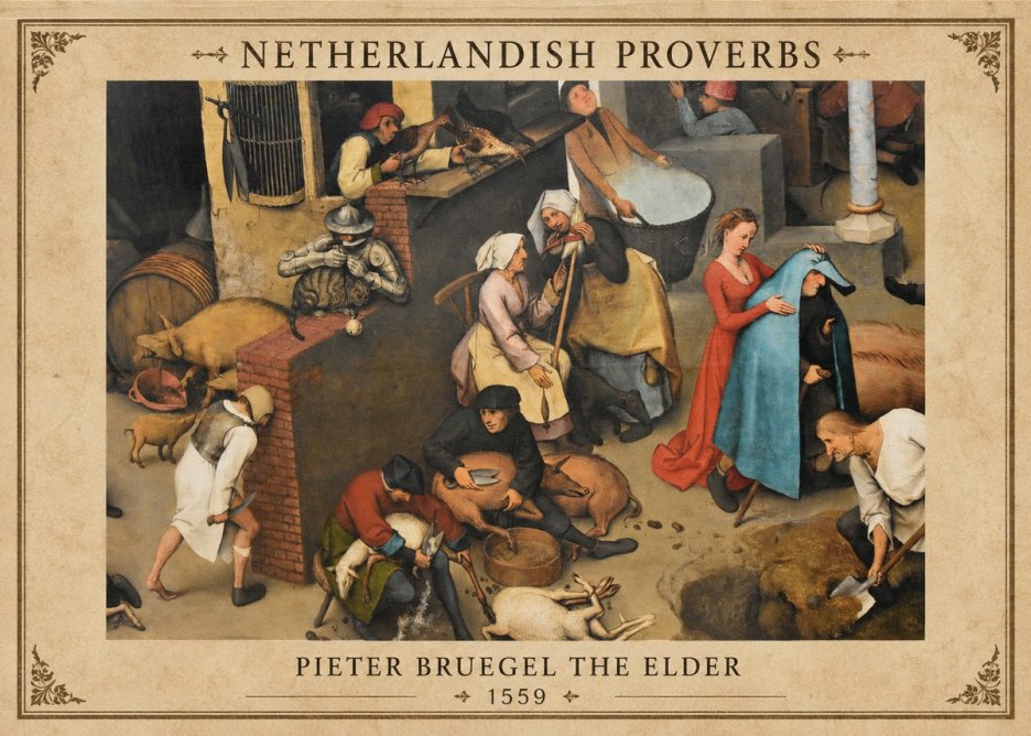 Pieter Bruegel Netherlandish Proverbs VIII No1 - Plakát