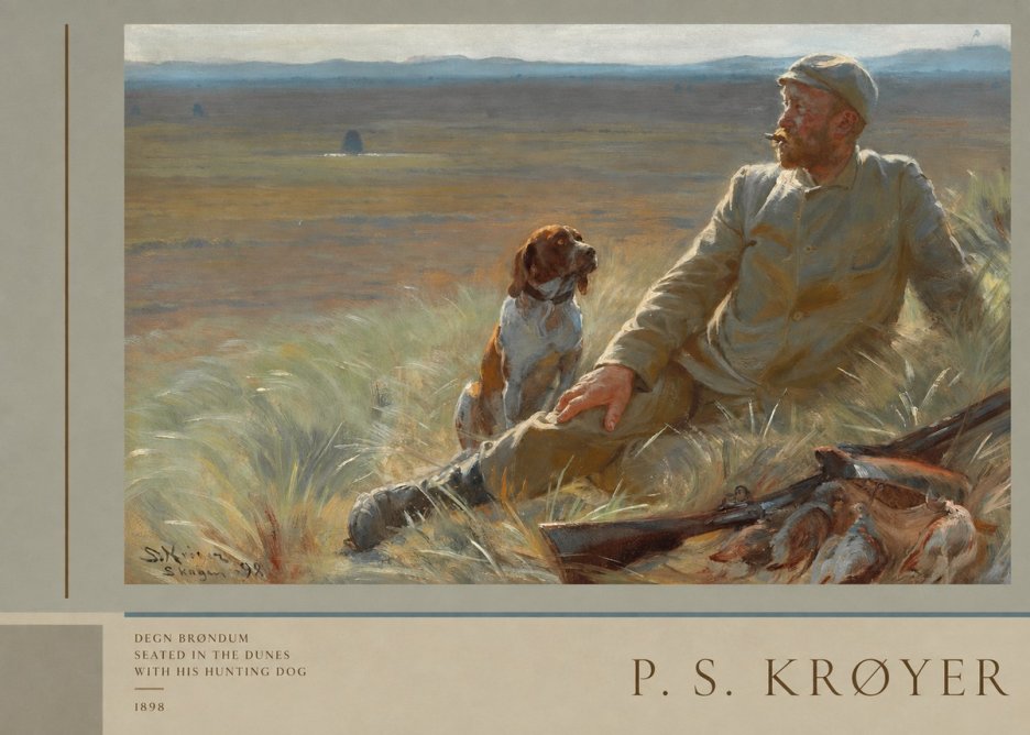 P.S. Krøyer Degn Brøndum Seated in the Dunes with His Hunting Dog No2 - Plakát