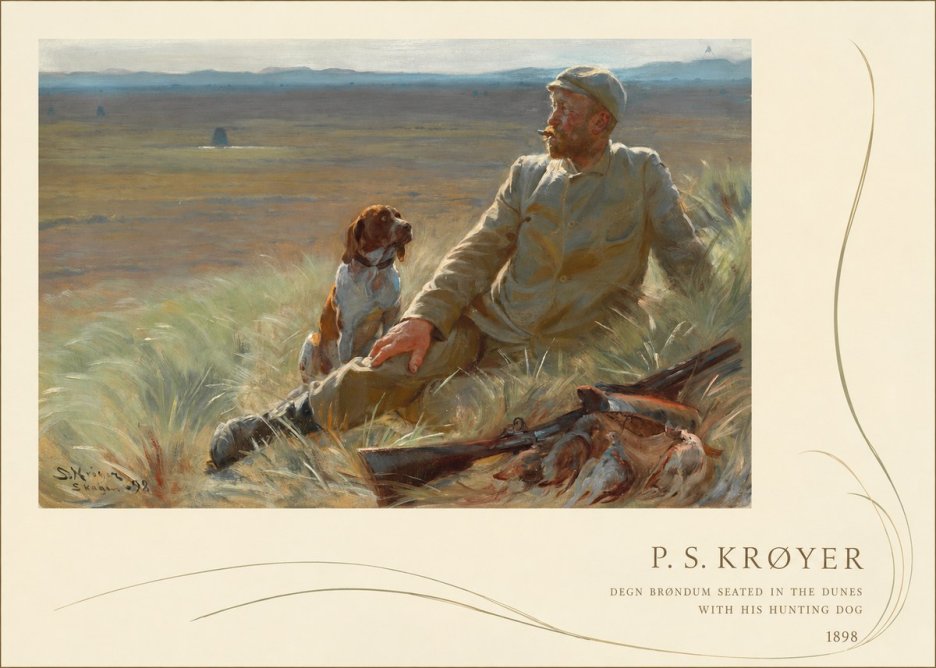 P.S. Krøyer Degn Brøndum Seated in the Dunes with His Hunting Dog No3 - Plakát