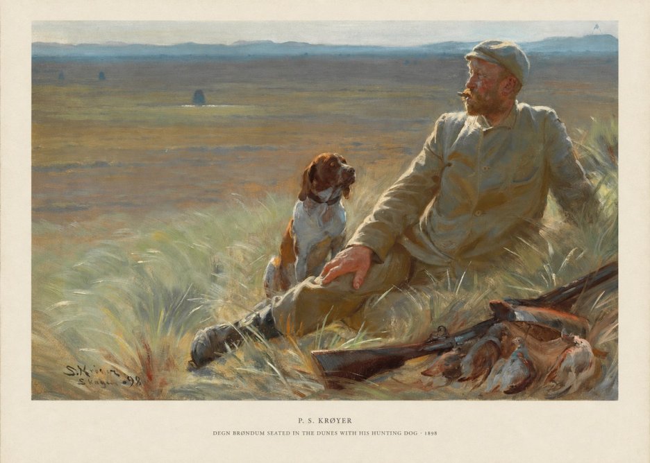 P.S. Krøyer Degn Brøndum Seated in the Dunes with His Hunting Dog No5 - Plakát