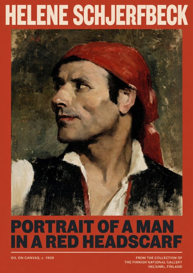 Helene Schjerfbeck Portrait of a Man in a Red Headscarf No2 - Plakát