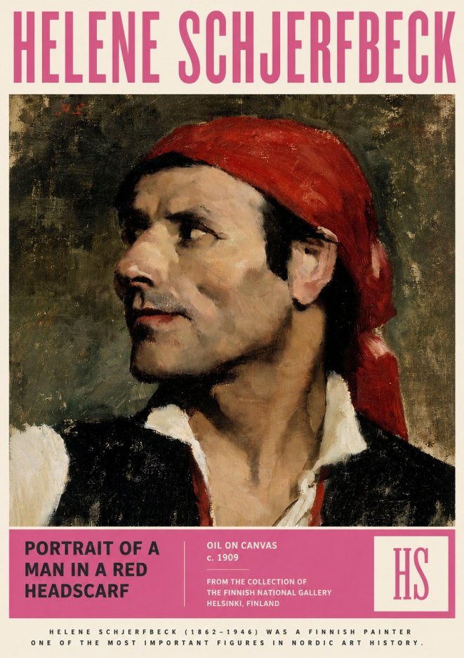 Helene Schjerfbeck Portrait of a Man in a Red Headscarf No3 - Plakát