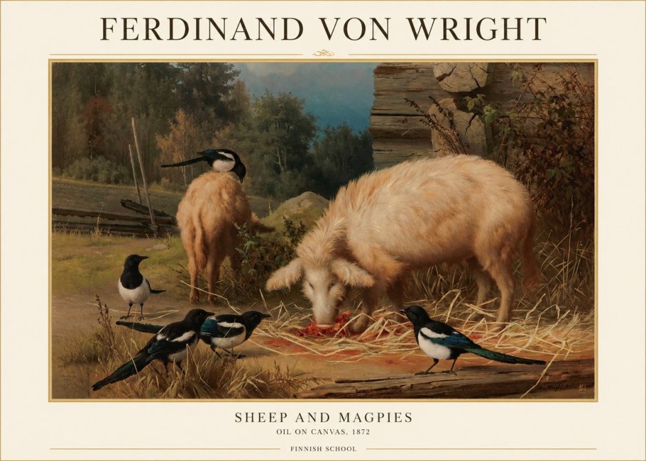 Ferdinand von Wright Sheep and Magpies No1 - Plakát