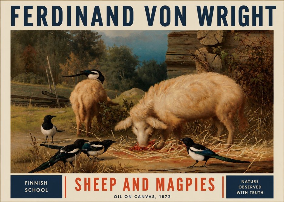 Ferdinand von Wright Sheep and Magpies No4 - Plakát