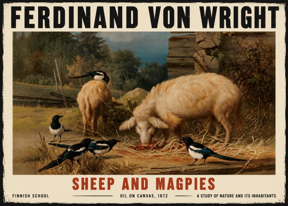 Ferdinand von Wright Sheep and Magpies No6 - Plakát