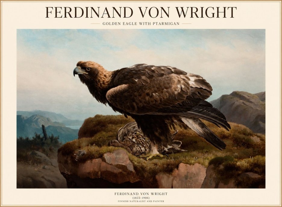 Ferdinand von Wright Golden Eagle with Ptarmigan No1 - Plakát