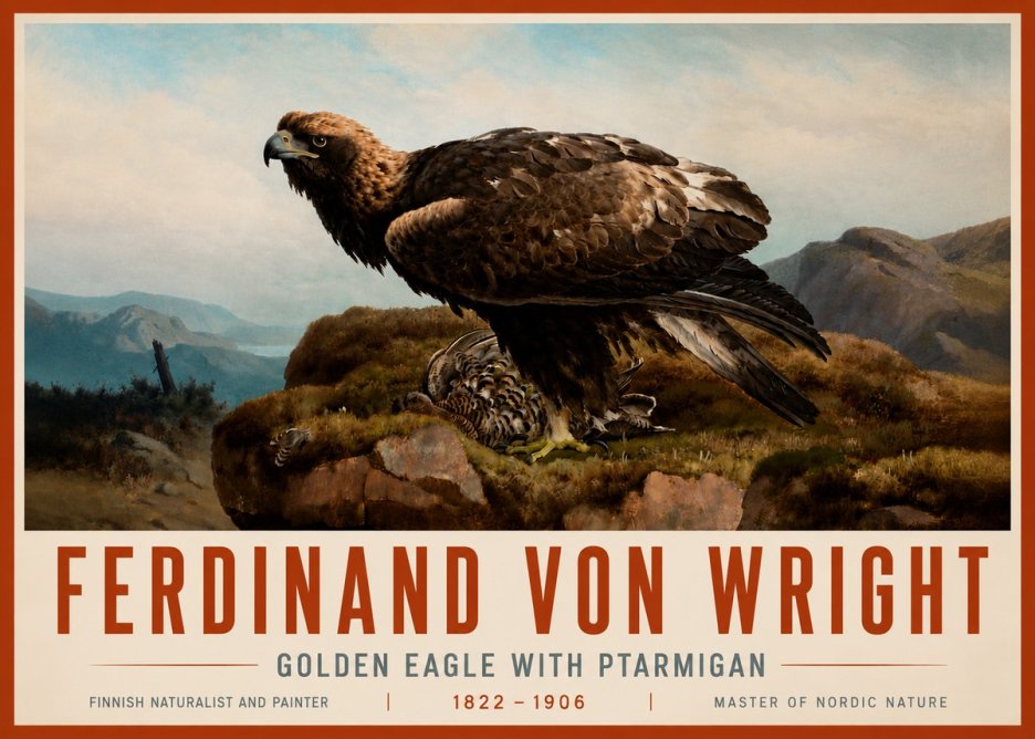 Ferdinand von Wright Golden Eagle with Ptarmigan No5 - Plakát