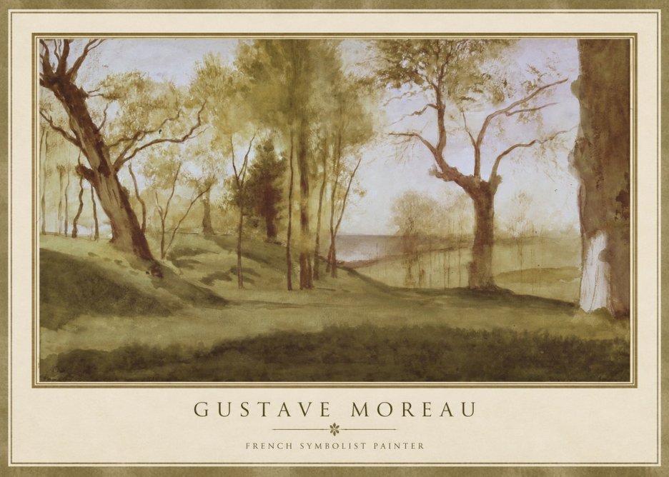 Gustave Moreau Wooded River Landscape No1 - Plakát