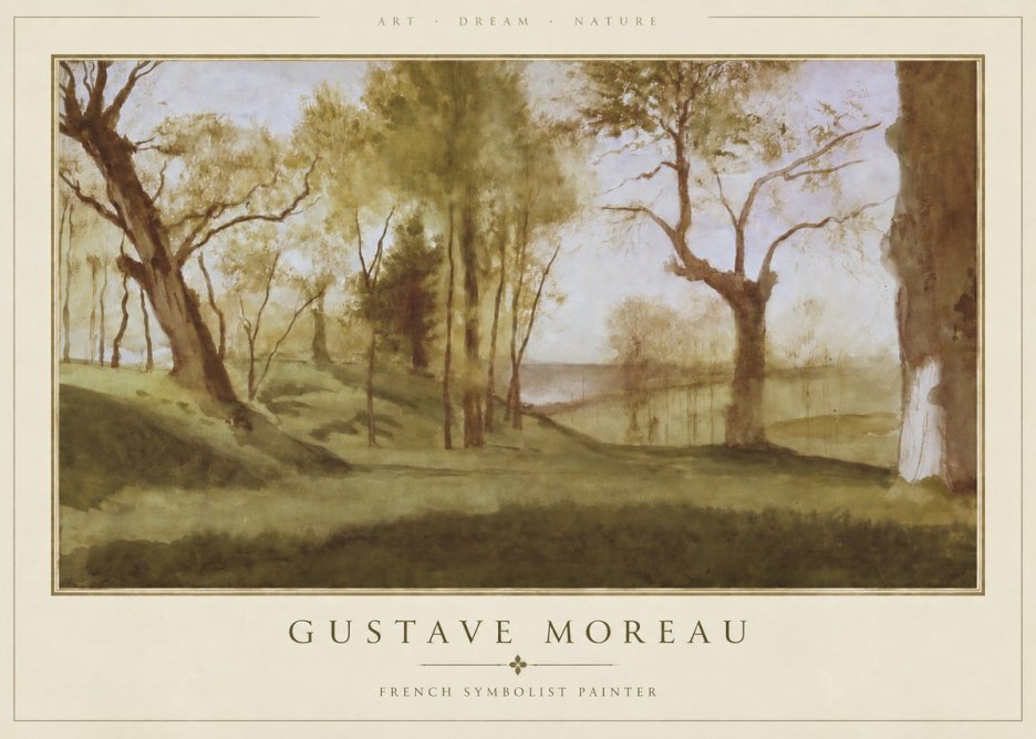 Gustave Moreau Wooded River Landscape No4 - Plakát