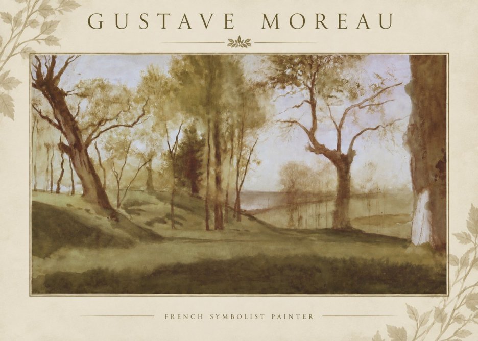 Gustave Moreau Wooded River Landscape No5 - Plakát