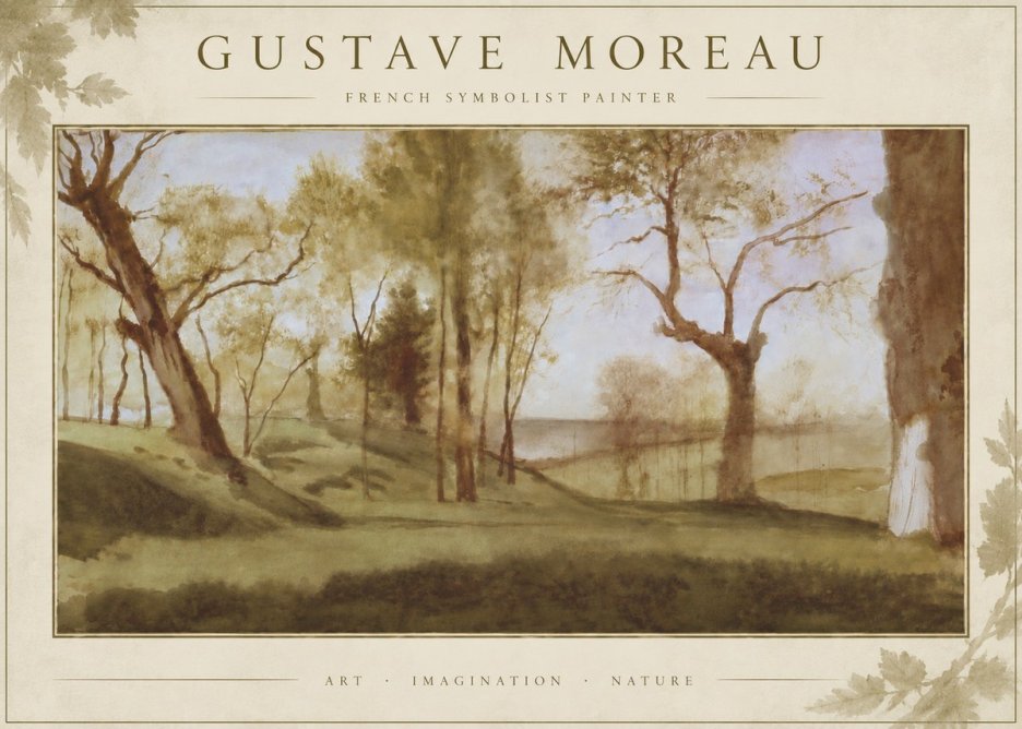 Gustave Moreau Wooded River Landscape No6 - Plakát