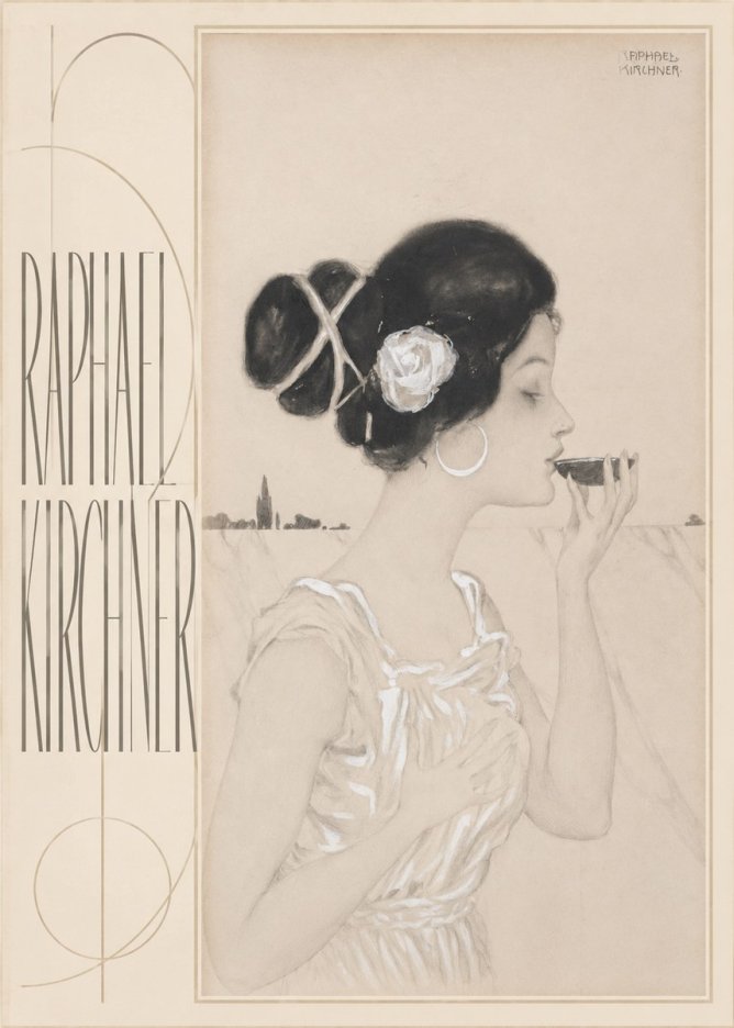 Raphael Kirchner Elegant Lady with Rose and Cup No5 - Plakát