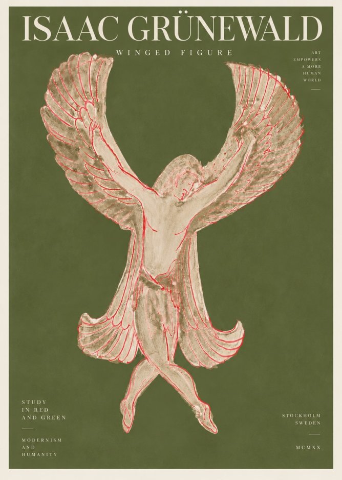 Isaac Grünewald Winged Figure Study in Red and Green No3 - Plakát