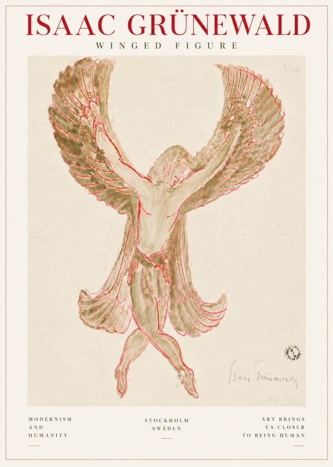 Isaac Grünewald Winged Figure Study in Red and Green No5 - Plakát