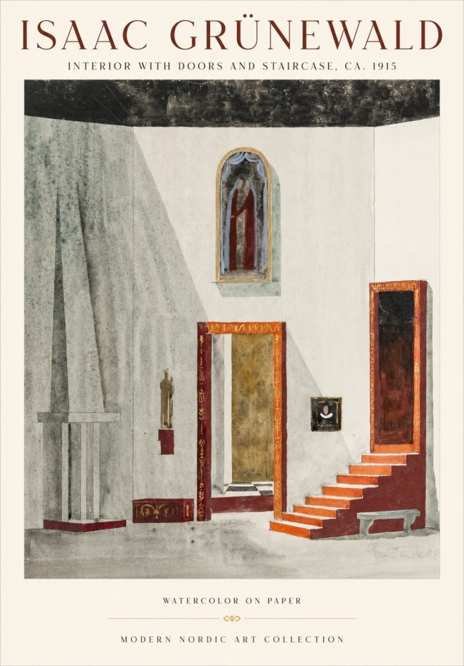 Isaac Grünewald Interior with Doors and Staircase, Ca. 1915 No1 - Plakát