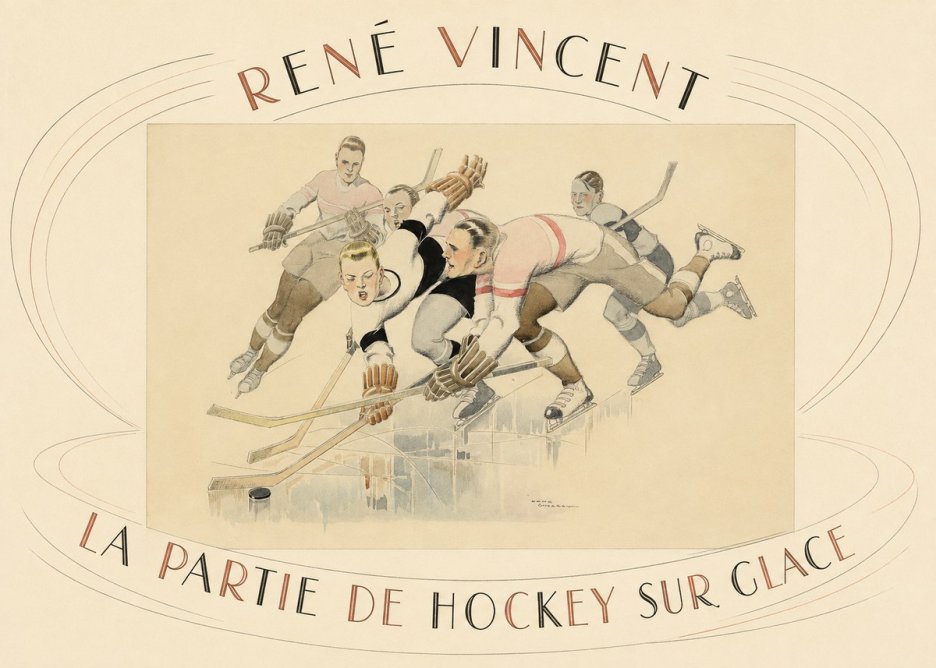 René Vincent La Partie De Hockey Sur Glace No4 - Plakát