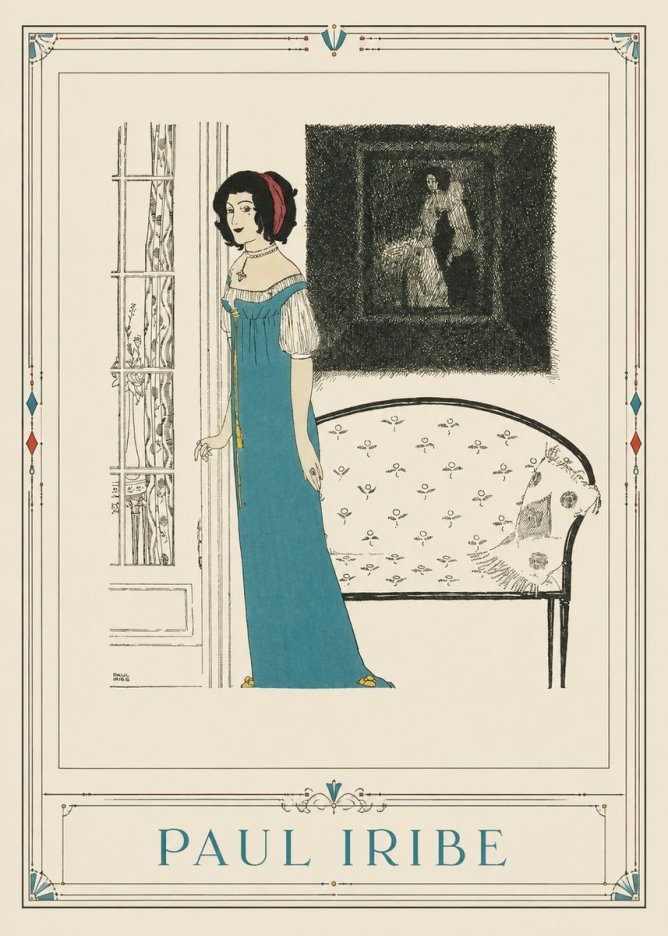 Paul Iribe Elegant Lady in Blue Dress No1 - Plakát