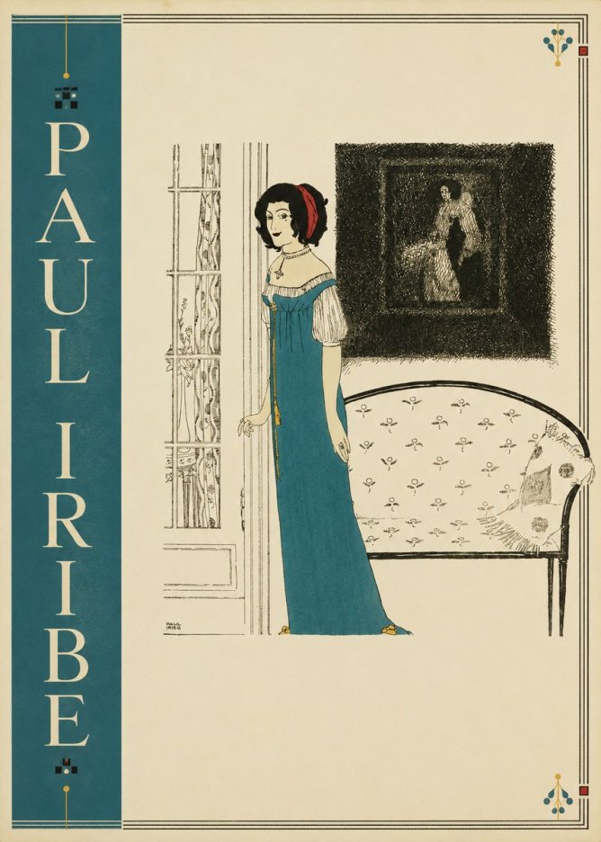 Paul Iribe Elegant Lady in Blue Dress No2 - Plakát