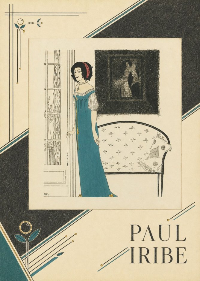Paul Iribe Elegant Lady in Blue Dress No4 - Plakát