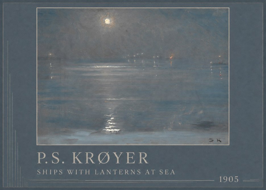 P.S. Krøyer Ships with Lanterns at Sea No1 - Plakát