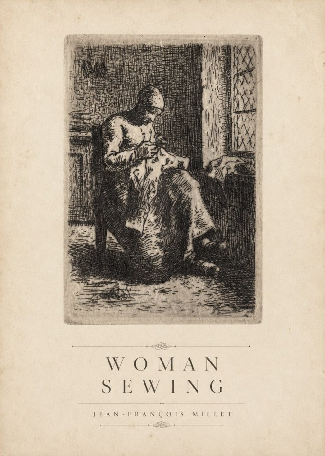 Jean-François Millet Woman Sewing No4 - Plakát