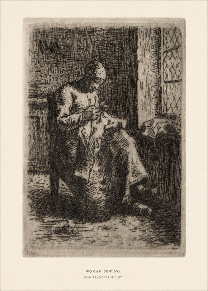 Jean-François Millet Woman Sewing No5 - Plakát