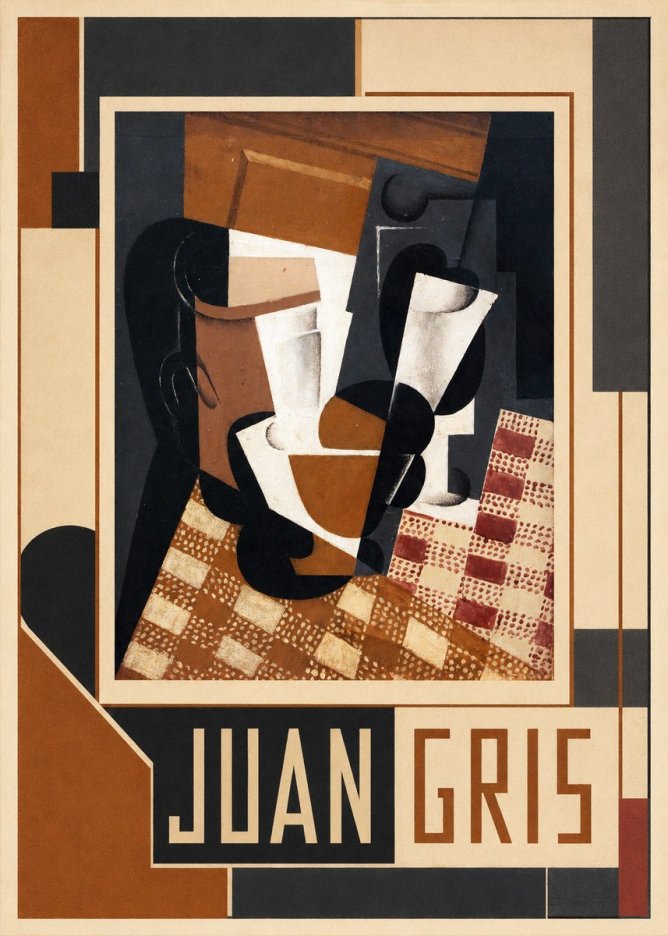 Juan Gris Cubist Still Life with Glass and Tablecloth No1 - Plakát