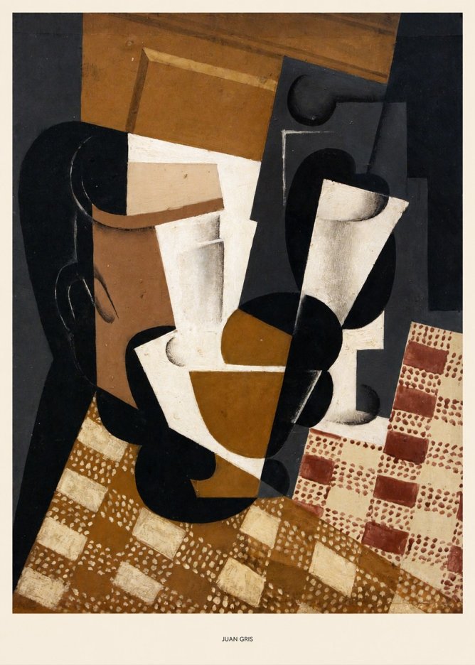 Juan Gris Cubist Still Life with Glass and Tablecloth No5 - Plakát