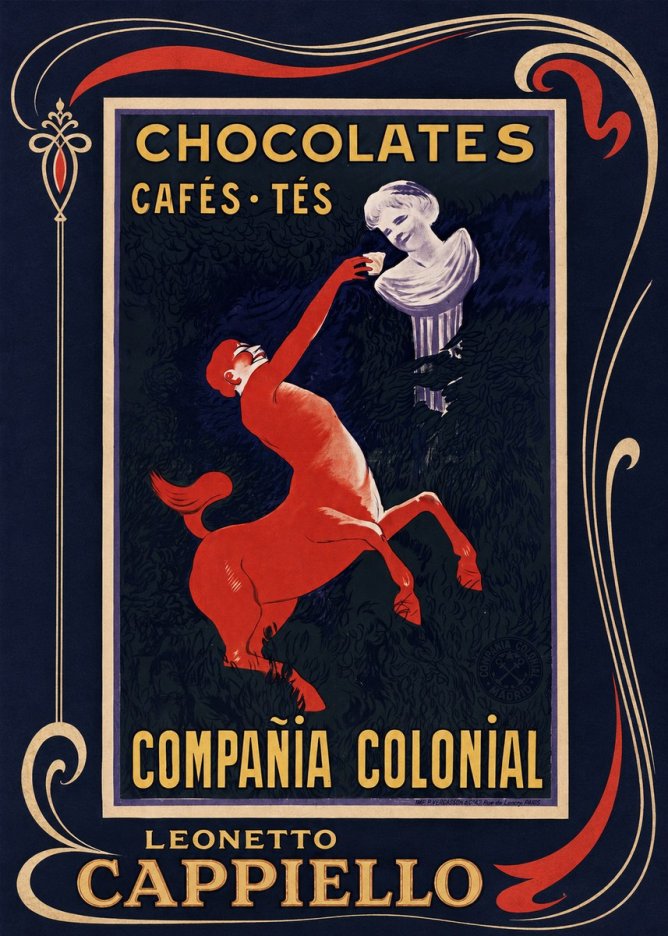 Leonetto Cappiello Chocolates, Cafés, Tés - Compañía Colonial No1 - Plakát