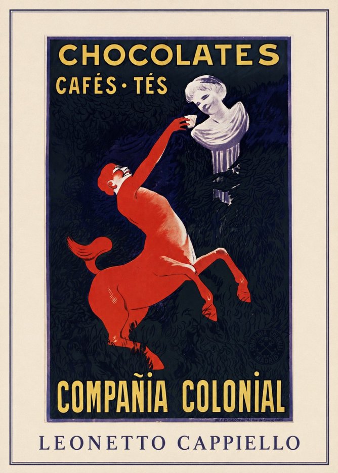 Leonetto Cappiello Chocolates, Cafés, Tés - Compañía Colonial No3 - Plakát