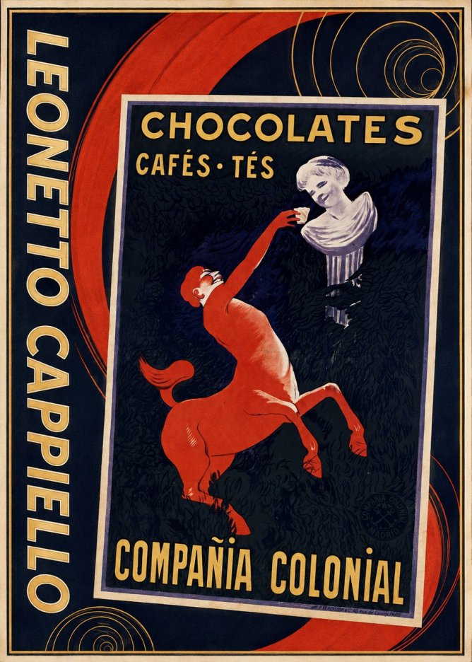 Leonetto Cappiello Chocolates, Cafés, Tés - Compañía Colonial No4 - Plakát