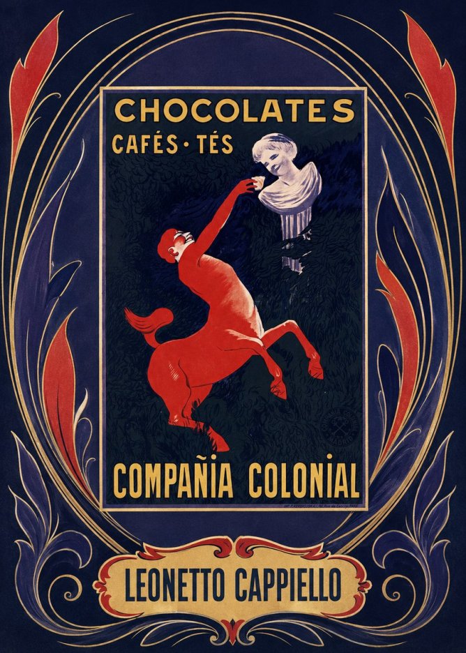 Leonetto Cappiello Chocolates, Cafés, Tés - Compañía Colonial No6 - Plakát