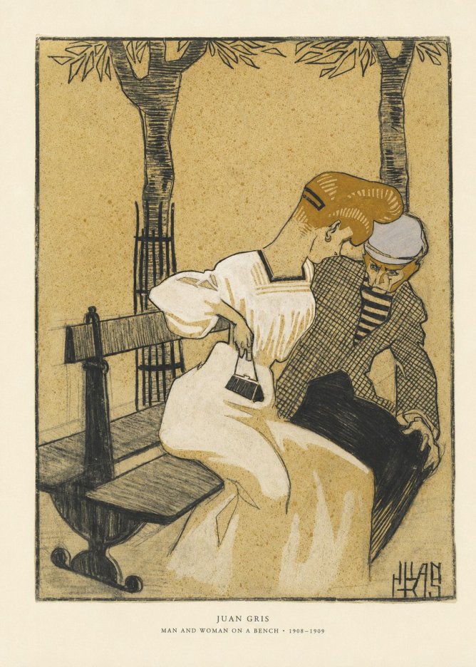 Juan Gris Man and Woman on a Bench No6 - Plakát