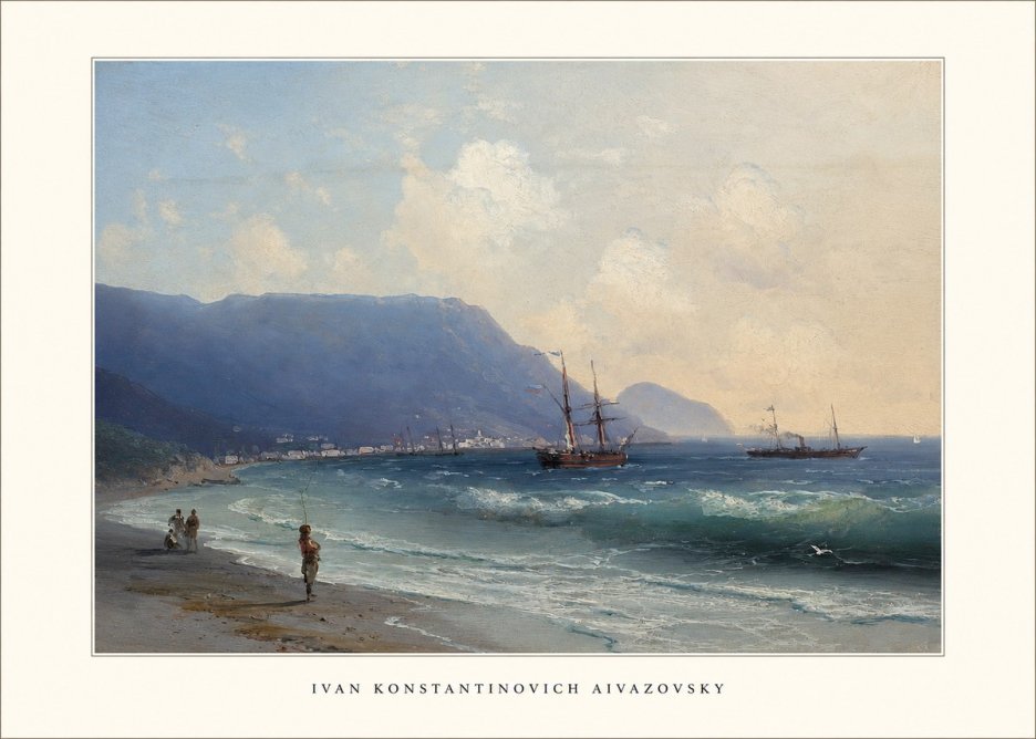 Ivan Konstantinovich Aivazovsky A Coastal View with Fishing Figures No5 - Plakát