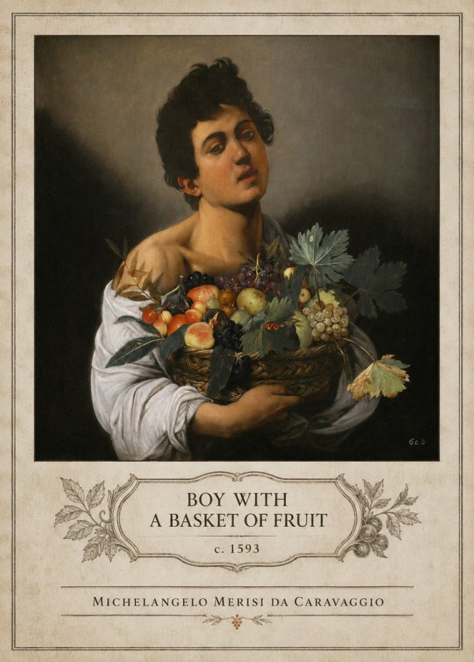 Michelangelo Merisi da Caravaggio Boy with a Basket of Fruit No4 - Plakát