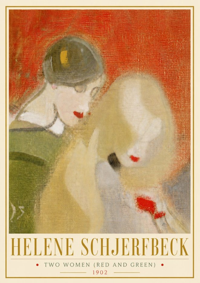 Helene Schjerfbeck Two Women (Red and Green) No5 - Plakát