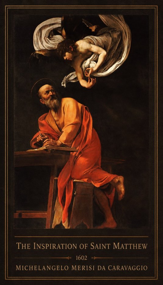 Michelangelo Merisi da Caravaggio The Inspiration of Saint Matthew II No1 - Plakát