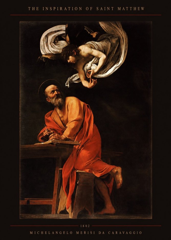 Michelangelo Merisi da Caravaggio The Inspiration of Saint Matthew II No5 - Plakát