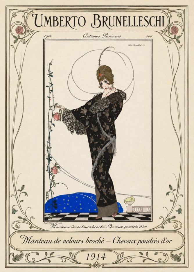 Umberto Brunelleschi Manteau De Velours Broché – Cheveux Poudrés D'or No1 - Plakát