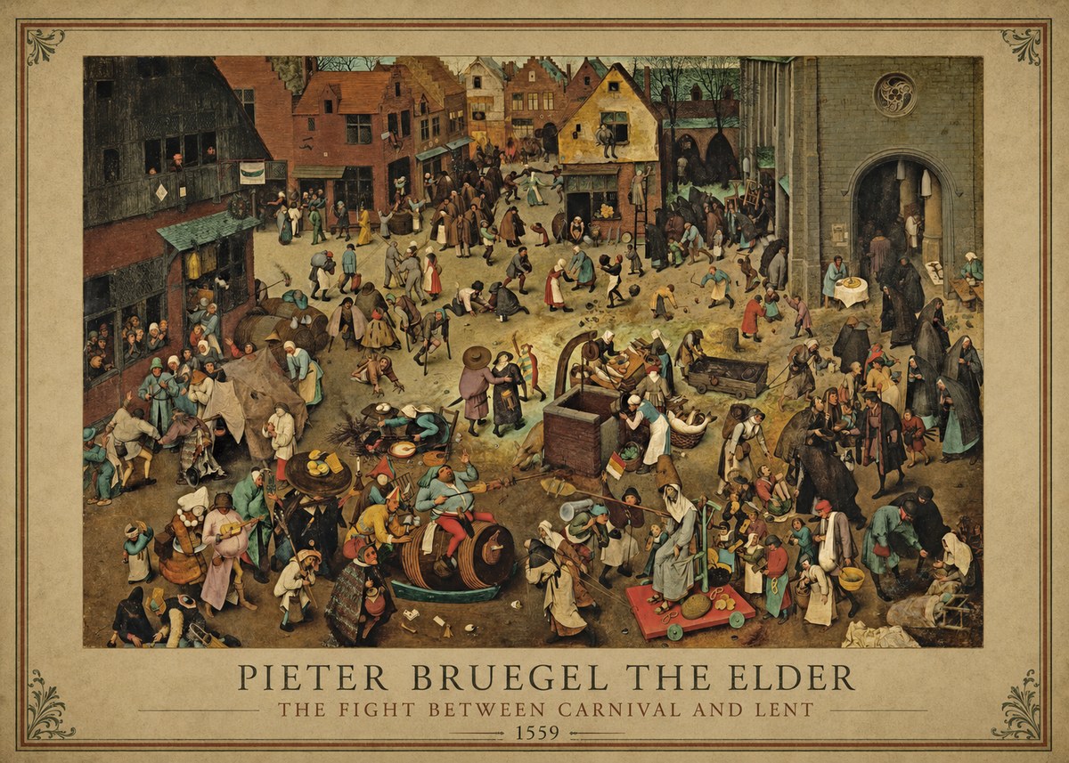 Pieter Bruegel The Fight Between Carnival and Lent I No1 - Plakát