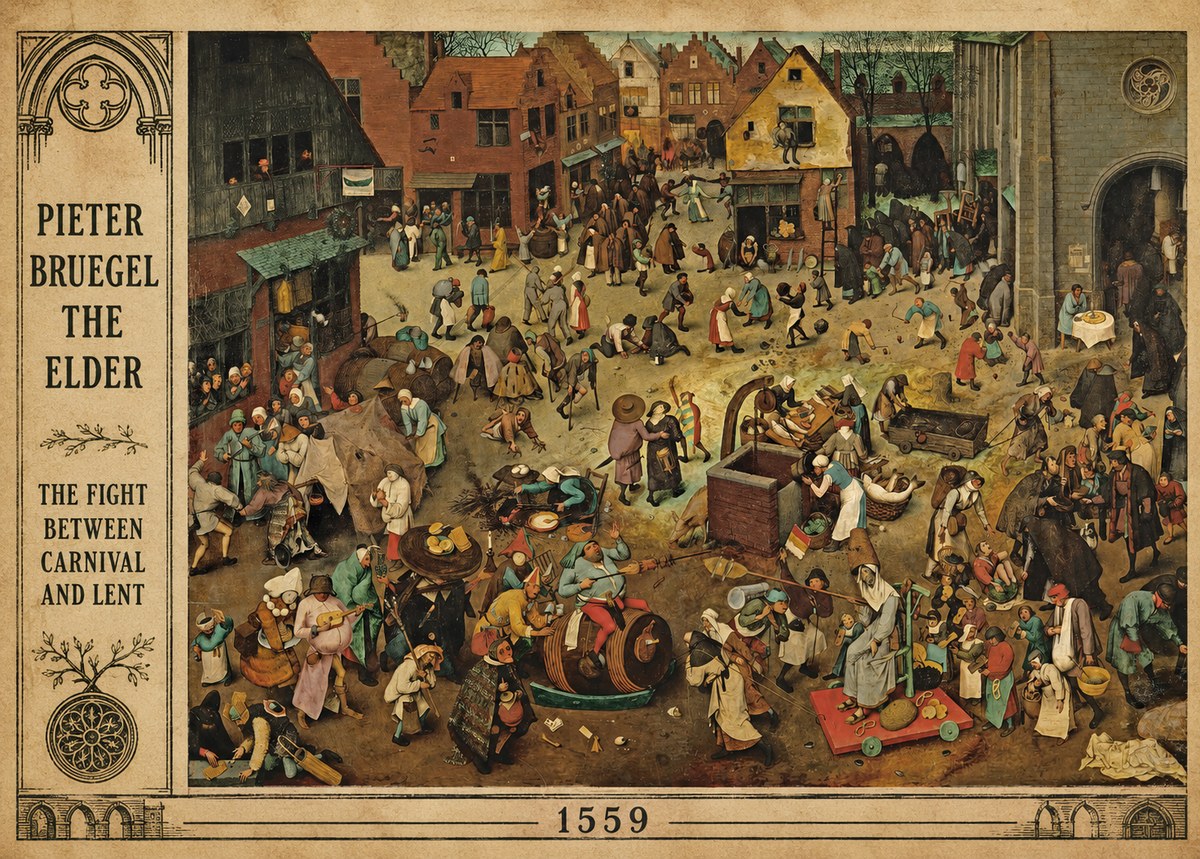 Pieter Bruegel The Fight Between Carnival and Lent I No2 - Plakát