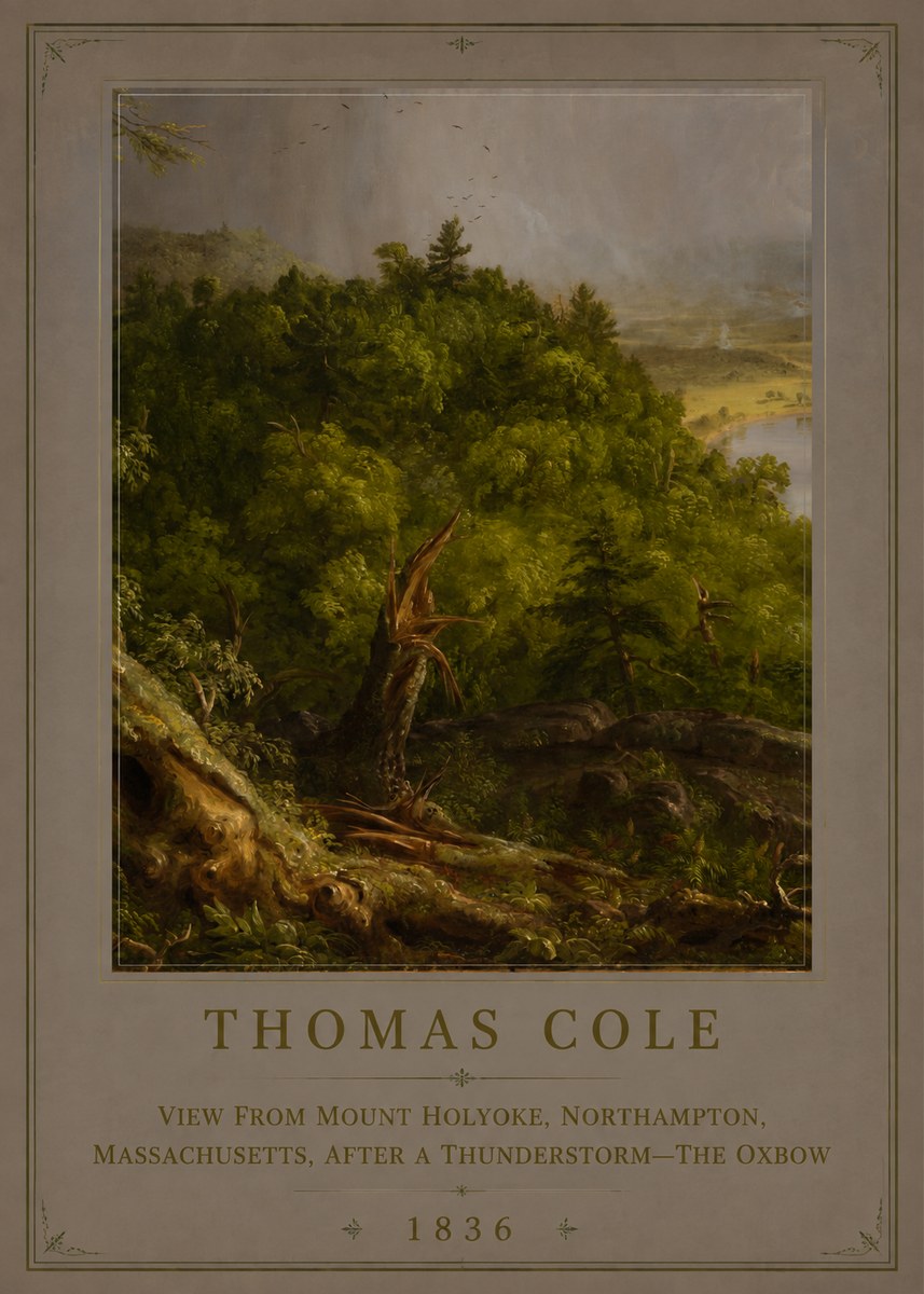 Thomas Cole View from Mount Holyoke, Northampton, Massachusetts, After a Thunderstorm—the Oxbow I No6 - Plakát