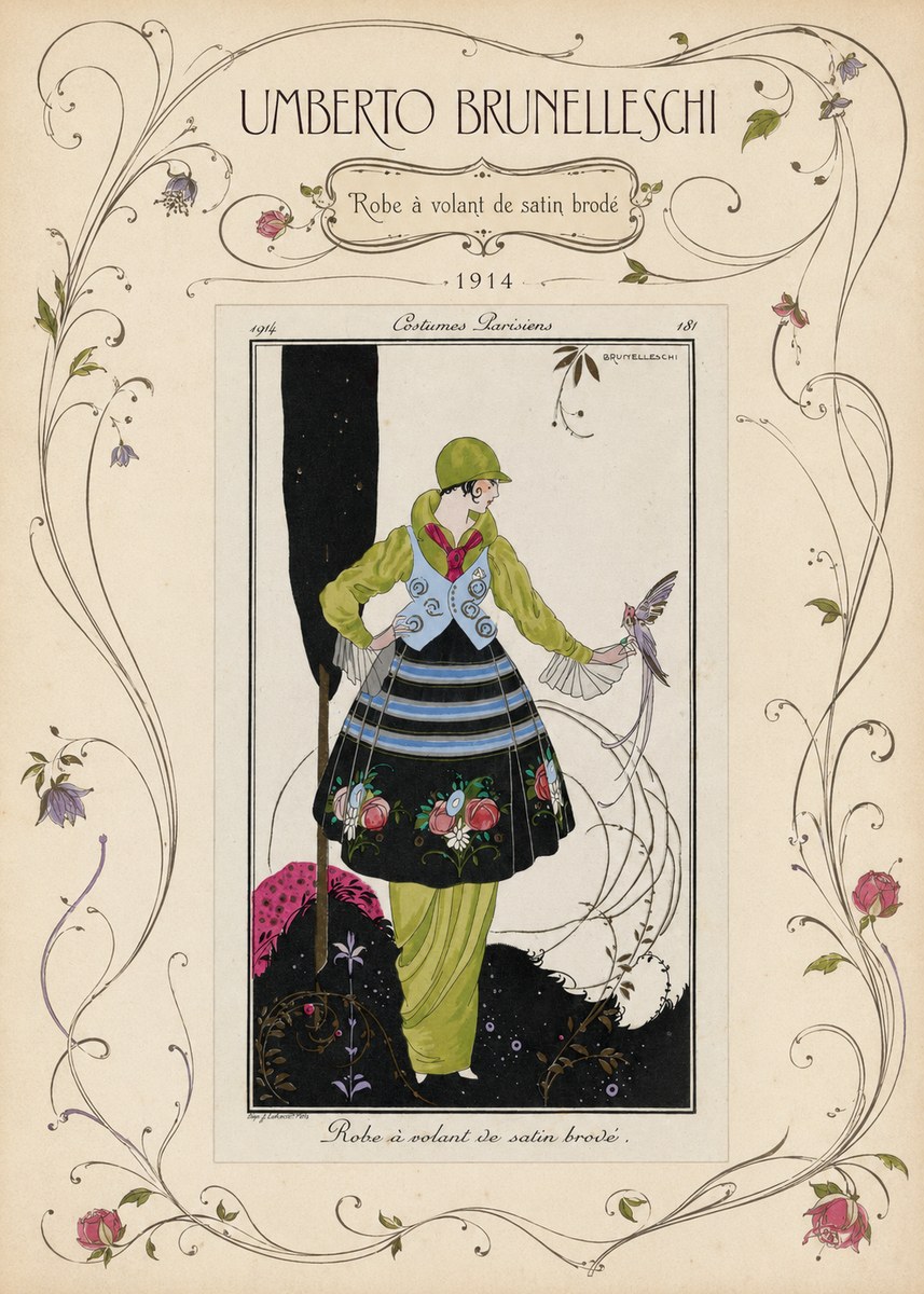 Umberto Brunelleschi Robe À Volant De Satin Brodé No3 - Plakát