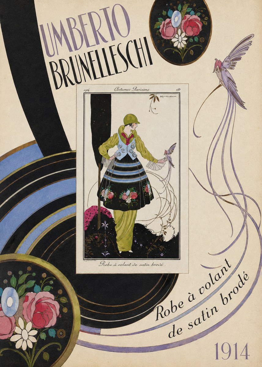 Umberto Brunelleschi Robe À Volant De Satin Brodé No5 - Plakát