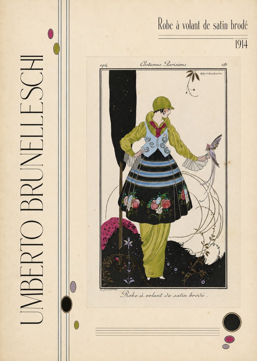 Umberto Brunelleschi Robe À Volant De Satin Brodé No6 - Plakát