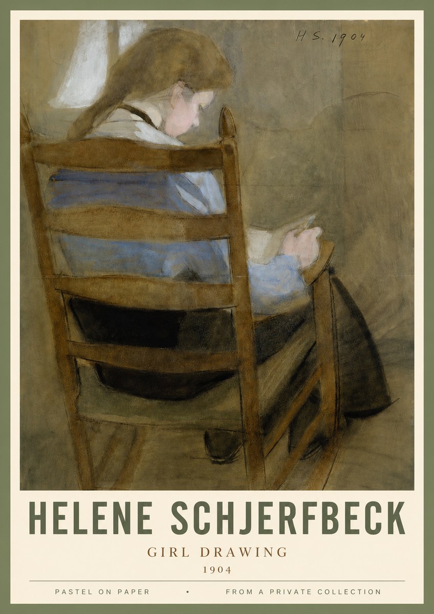Helene Schjerfbeck Girl Drawing No3 - Plakát